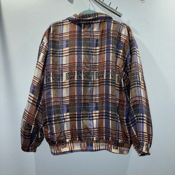 Vintage 80s 90s ABVIEN 100% Silk Bomber Jacket | Plaid + Animal Print | Medium - Picture 7 of 11